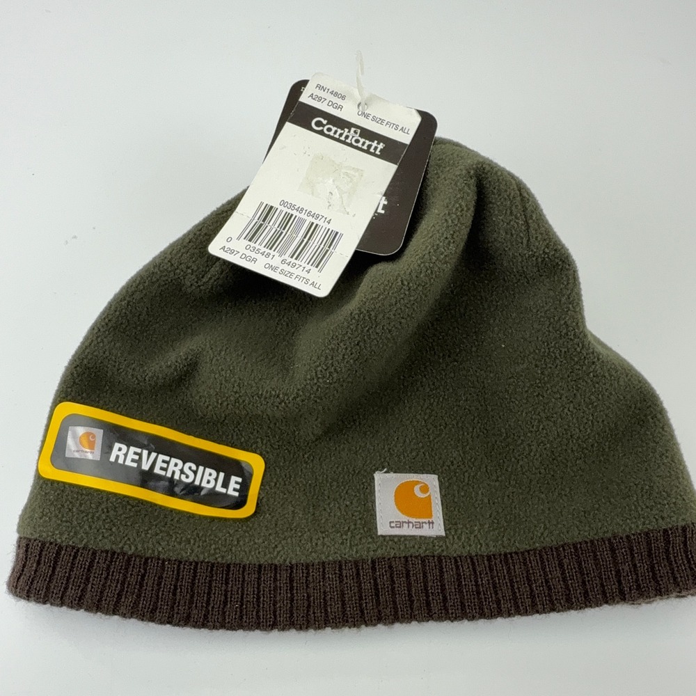 Carhartt A297 DGR Reversible Fleece Beanie Hat Mens OSFA Green Brown NWT